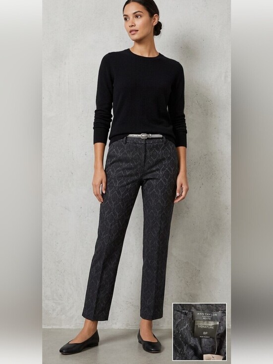 Ann Taylor Pants - Ann Taylor Black Floral Embossed Pants Ankle Length Career Event Size 8P NWT